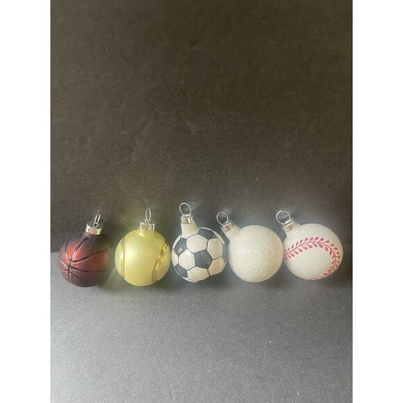 Glass Hand Blown Sports Balls Ornaments Baseball Soccer Basketball Golf Set Of 5 - Picture 3 of 4